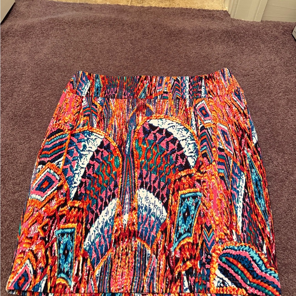 Bebe Orange and Blue Mini Pencil Skirt Resort Wear